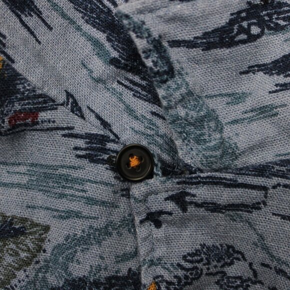 Lucky Brand AOP Camp Shirt Mens Small Blue Linen/Viscose Blend S/S Loop Collar - Picture 12 of 13